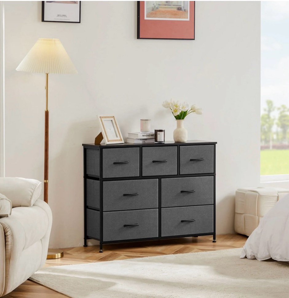 concetta 7-drawer fabric storage cabinet for adults, tv cabinet sideboard, organizer furniture for living room, office, kitchen, hallway, gray