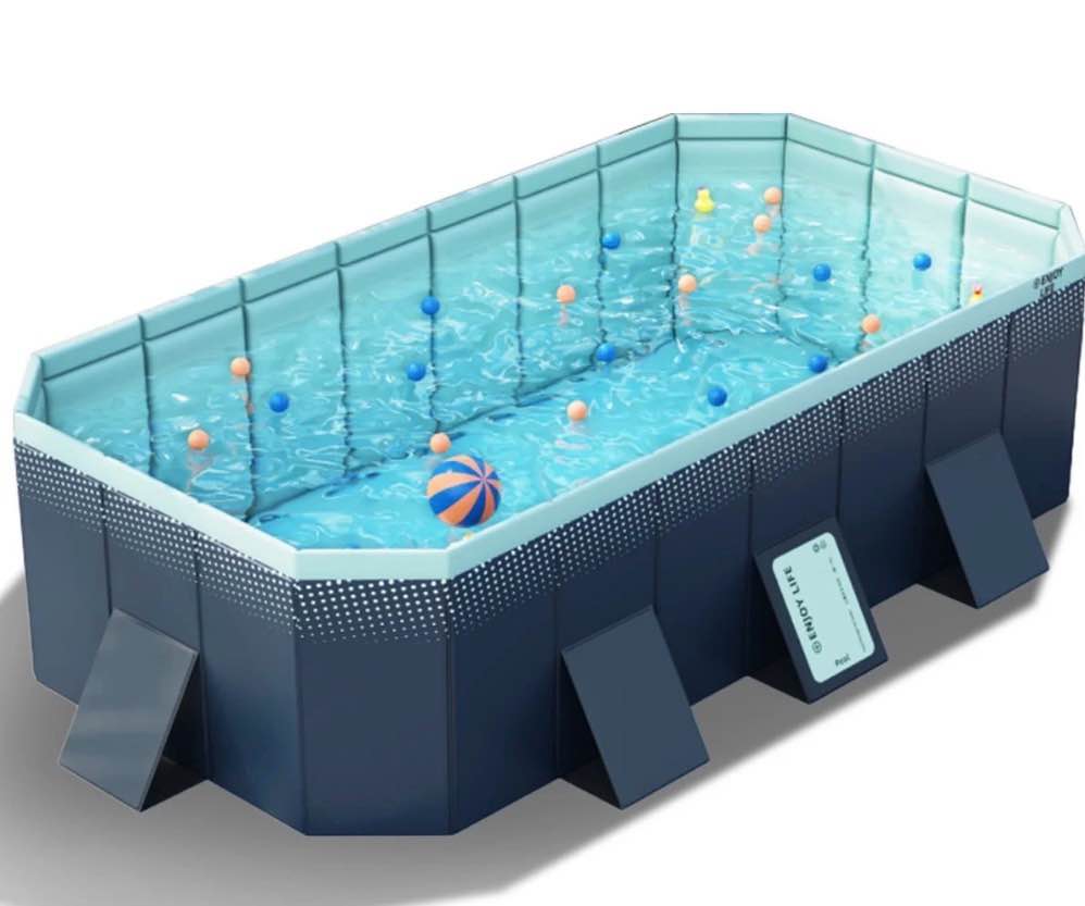 hurber foldable swimming pool large non-inflatable adults kids outdoor pools blue 113 x 66 x 20