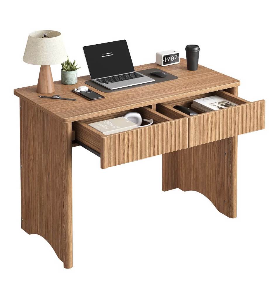 Condition photo showing New/Like New for bestier computer desk with 2 storage drawers,home office writing study desk pc table for small space,brown oak