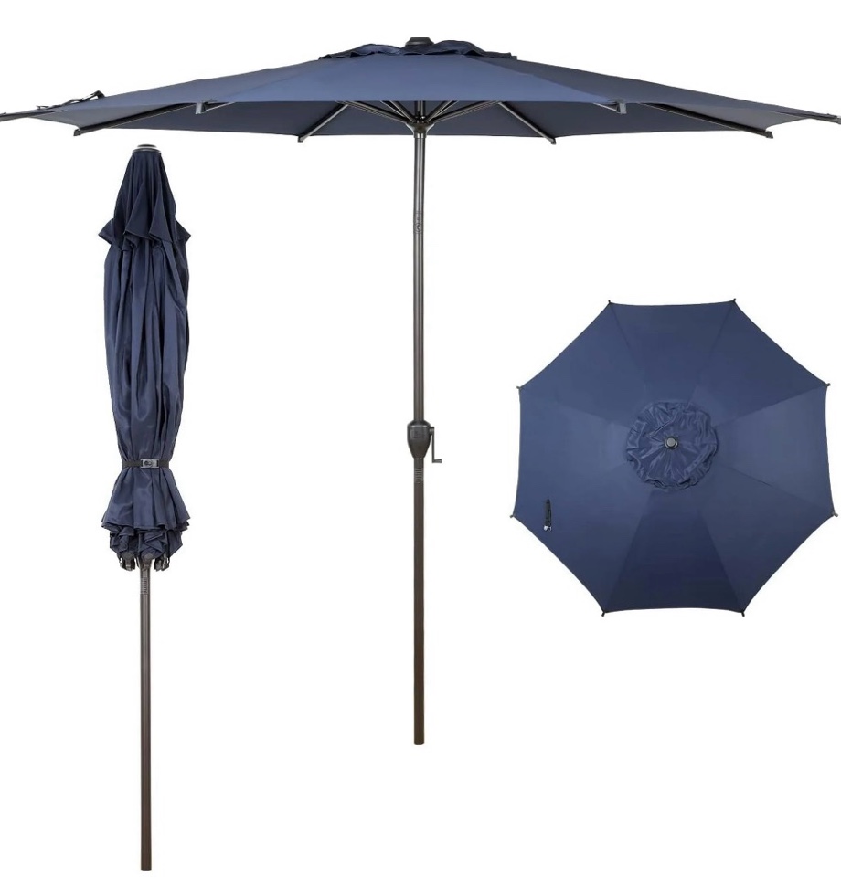 abba patio 9ft outdoor patio umbrella, push button tilt & crank, 8 ribs, dark blue