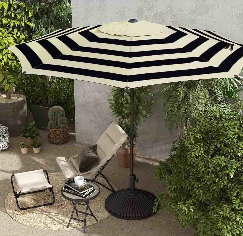 abba patio 9ft outdoor patio umbrella push button tilt and crank 8 ribs black & cream stripe