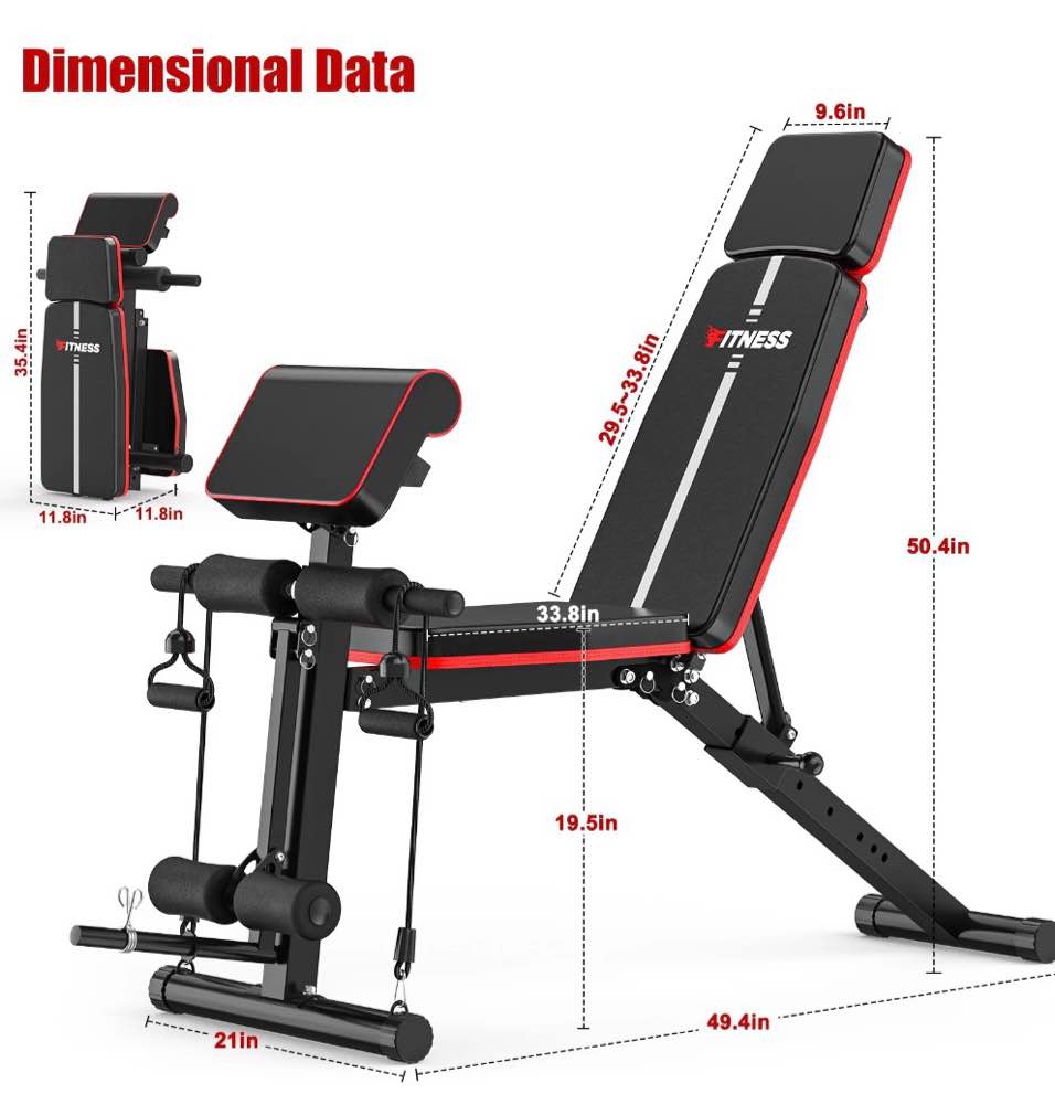 Condition photo showing New/Like New for gikpal 7 positions adjustable weight bench with extended headrest and leg extension foldable workout bench weight bench press for full body strength training maximum weight 770 lbs.