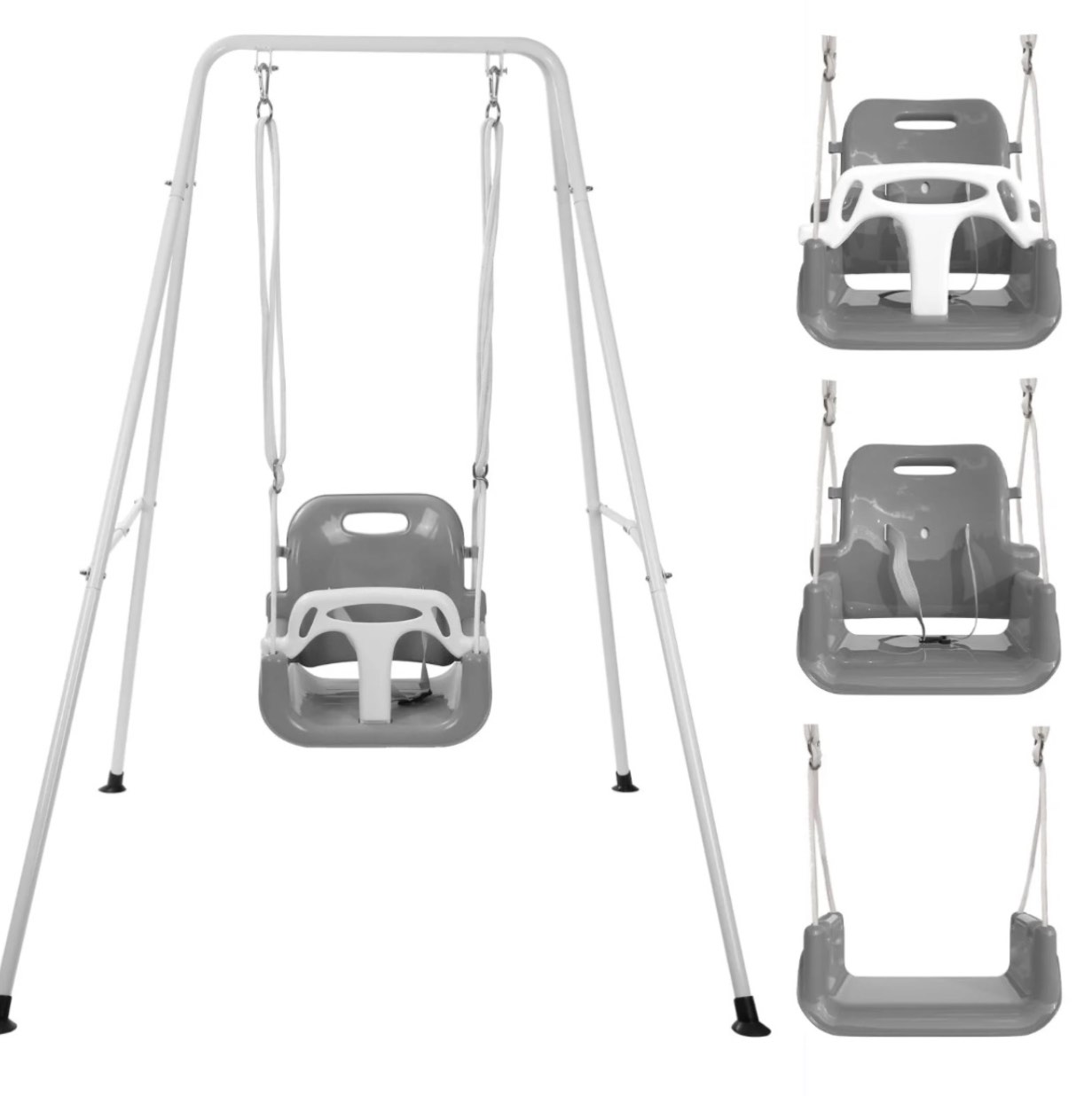 g taleco gear 3-in-1 toddler swing sets for backyard  comfy baby swing outdoor indoor  kids swing with metal stand  gray