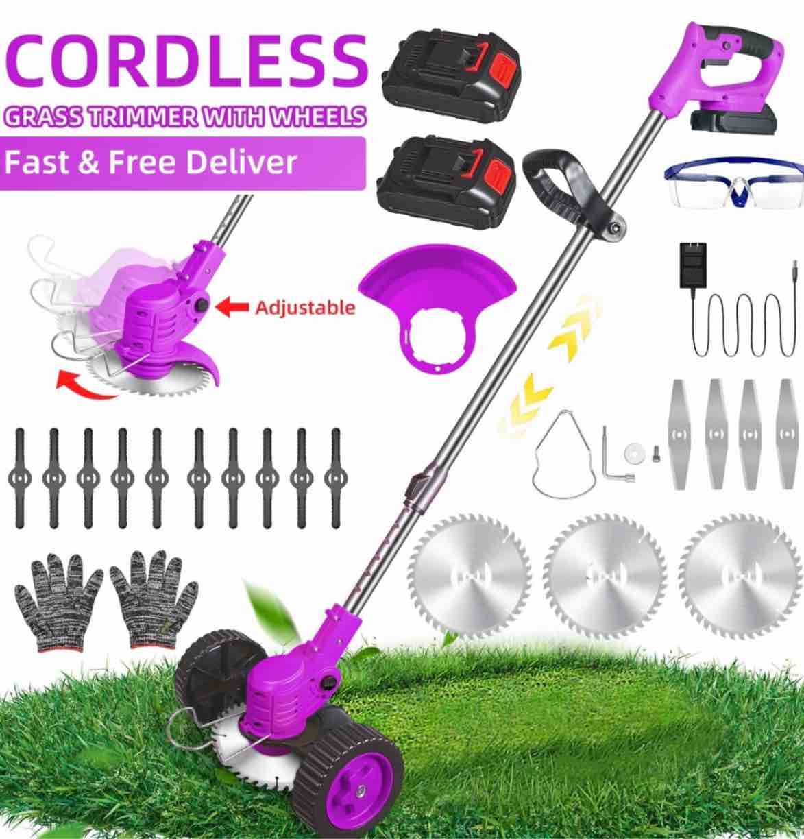 jllom weed wacker grass trimmer  24v cordless weedeater lightweight electric brush cutter with 2 batteries and charger for home garden yard trimming