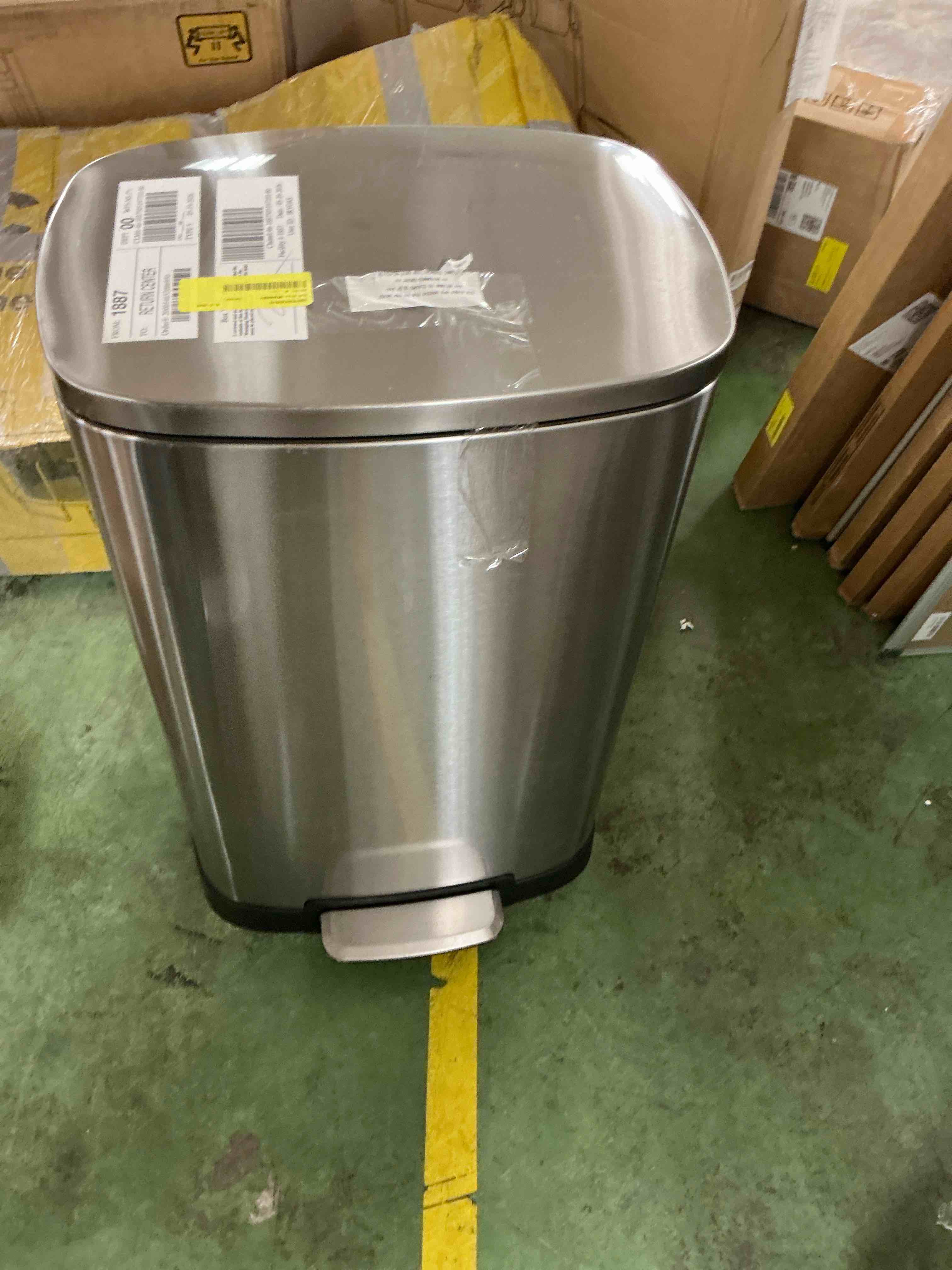 Condition photo showing Good Condition for ksskss 13 gallon trash can with lid fingerprint-proof stainless steel kitchen trash can with soft-close lid and removable inner bucket silver