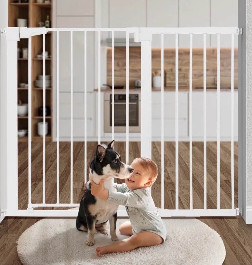 baby safety gate, extra tall 36 inch ,wide 29.5"to 48.8" baby gate for stairs and doorway,gate for ages 6 to 36 months, black and white.