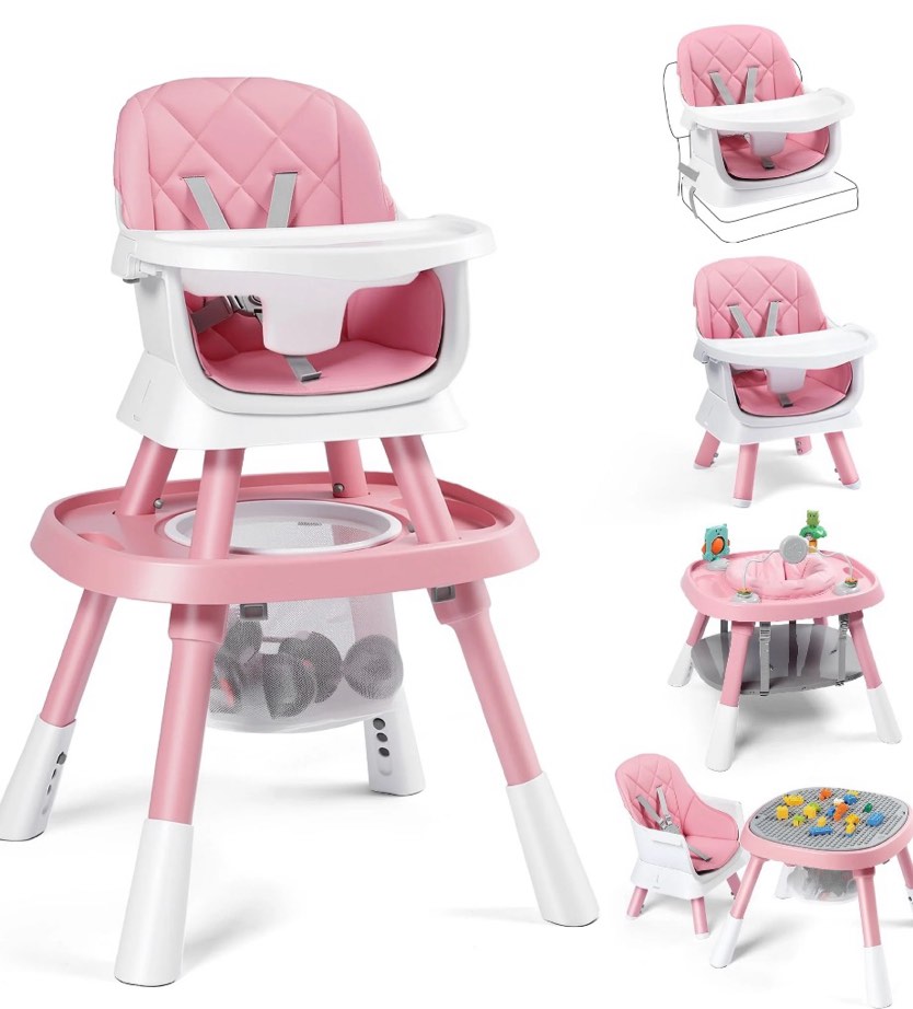 aileekiss 15-in-1 baby high chair, toddler dining booster seat with activity center, pink