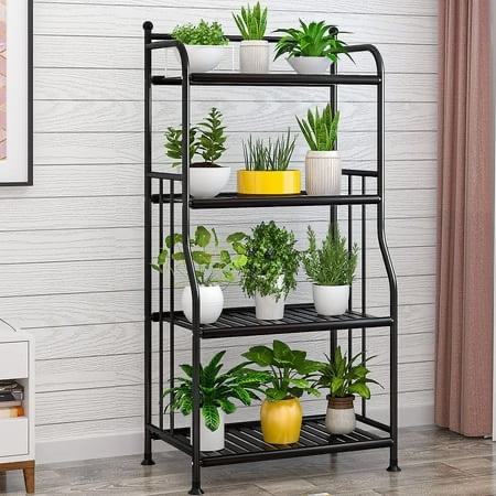 plant stand 4 tier metal plant stand flower pots holder storage shelf flower stand plant display for indoors and outdoors metal black
