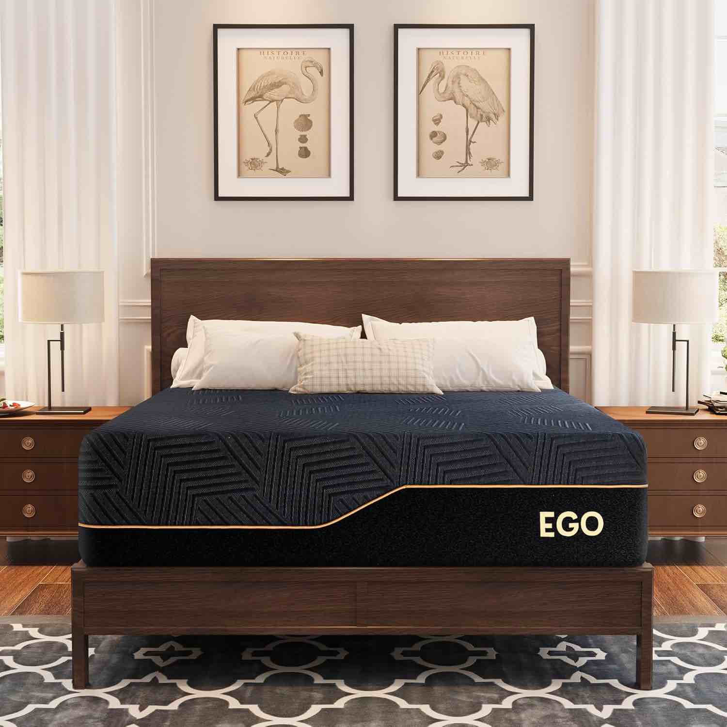Condition photo showing New/Like New for egohome 14 inch firm king mattress, memory foam mattress with cooling cover, bed