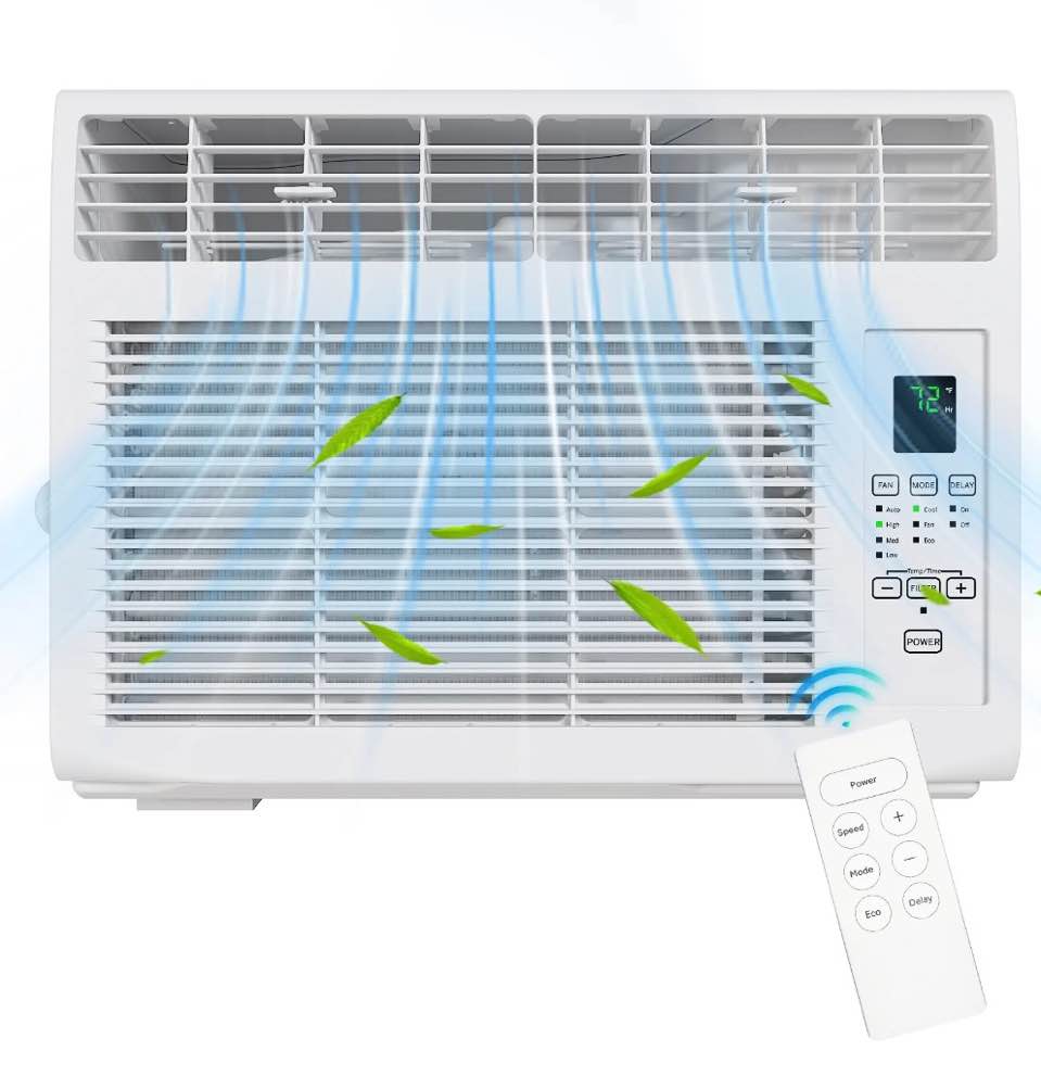 ktaxon 6000 btu window air conditioner, 3-in-1 cool/fan/dehumidifier window ac unit, easycool air conditioner with remote control, cools up to 250 sq. ft., fits bedroom, study, office