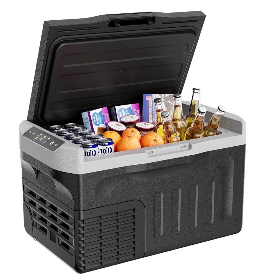 simzlife 12 volt car refrigerator 32 quart portable fridge freezer compressor cooler 12/24v dc 110~240 volt ac for truck van rv camper suv travel camping road trips