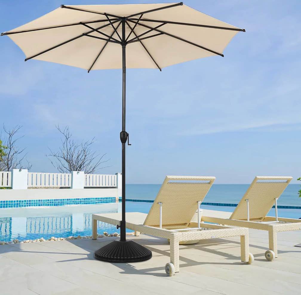 abba patio 9ft outdoor patio umbrella w/ push button tilt & crank 8 ribs beige