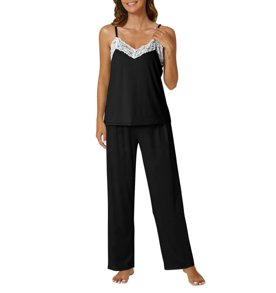 gleelist women pajamas sets 2 piece cami top pants set v neck pj lace with pockets soft sleepwear size s