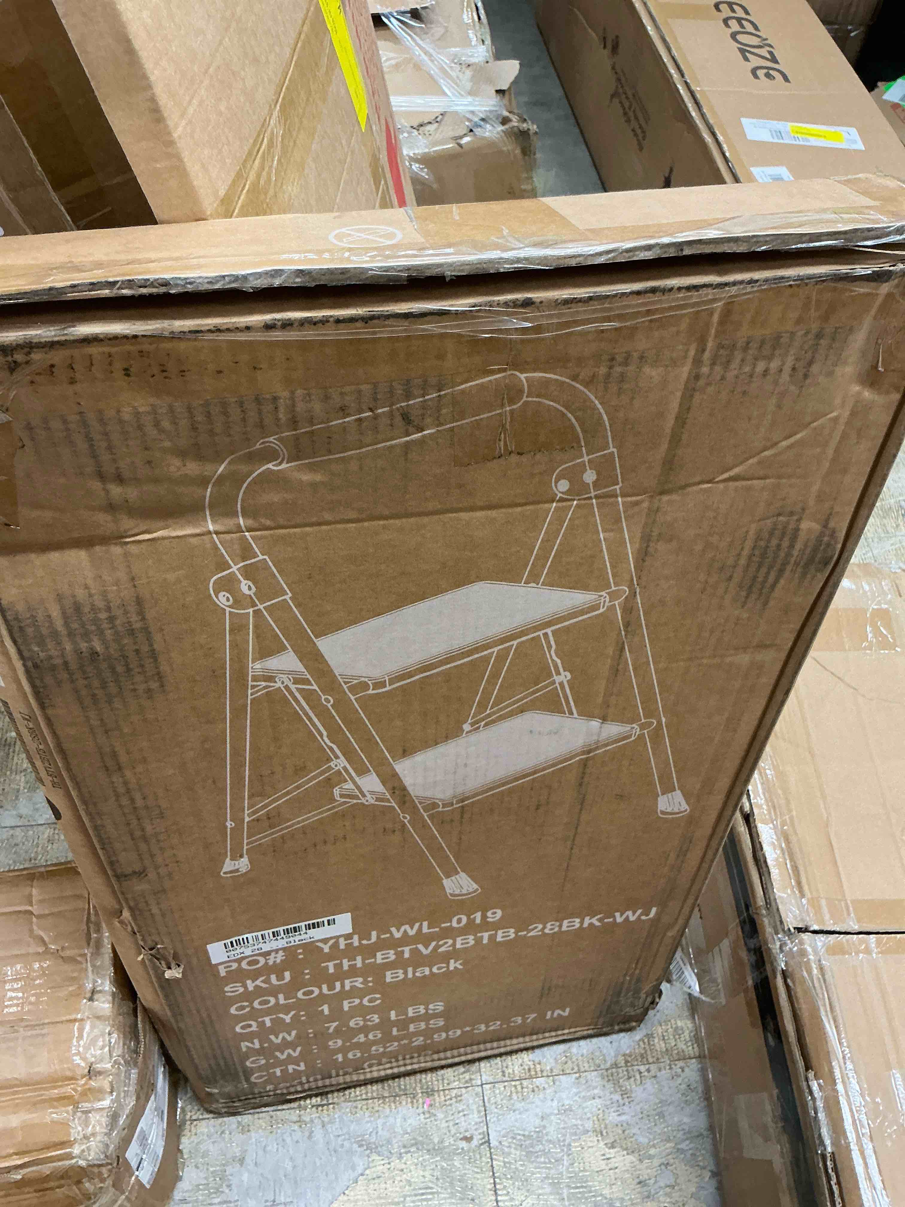 Condition photo showing New/Like New for edx 2-step folding step stool for adults - 330 lbs capacity, sturdy steel frame, wide non-slip pedal & top handrail, lightweight portable ladder for home kitchen, black