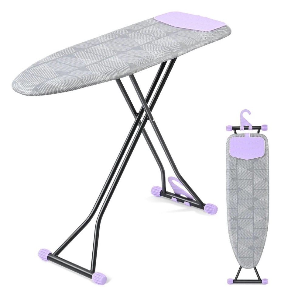 kk kingrack ironing board iron board full size with hanger & rotating nonslip feet 7 level height adjustable 43x13 in gray
