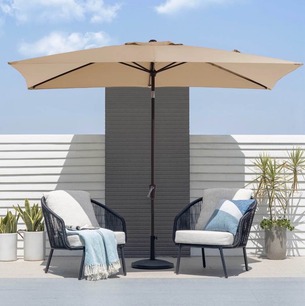 fundaze 6.5' x 10' rectangular patio umbrella w/ crank, 8 sturdy ribs, outdoor shade for chair table deck garden patio poolside balcony backyard, beige