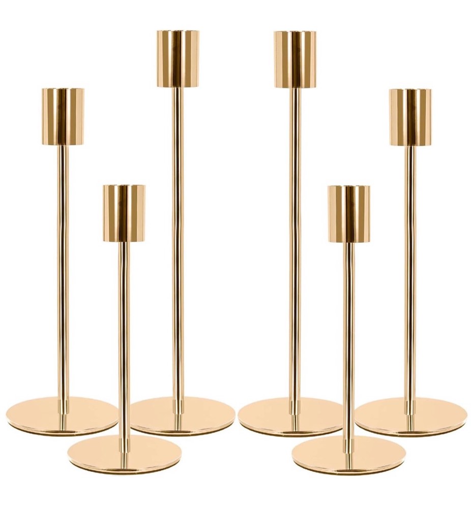 Condition photo showing New/Like New for hidawn metal gold taper candle holders, 6 pack candlestick holders set for wedding, dinning, party