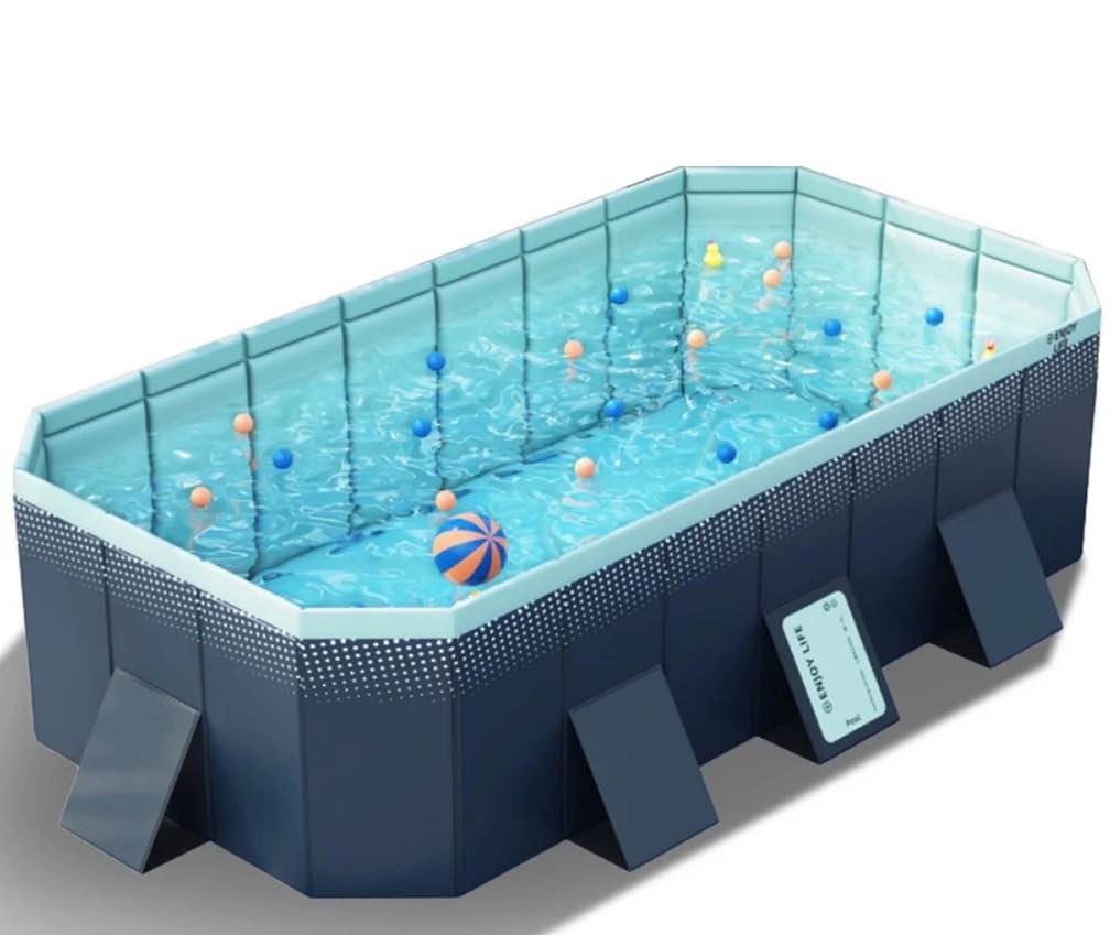 hurber foldable swimming pool  large non-inflatable adults kids outdoor pools  blue  113  x 66  x 20