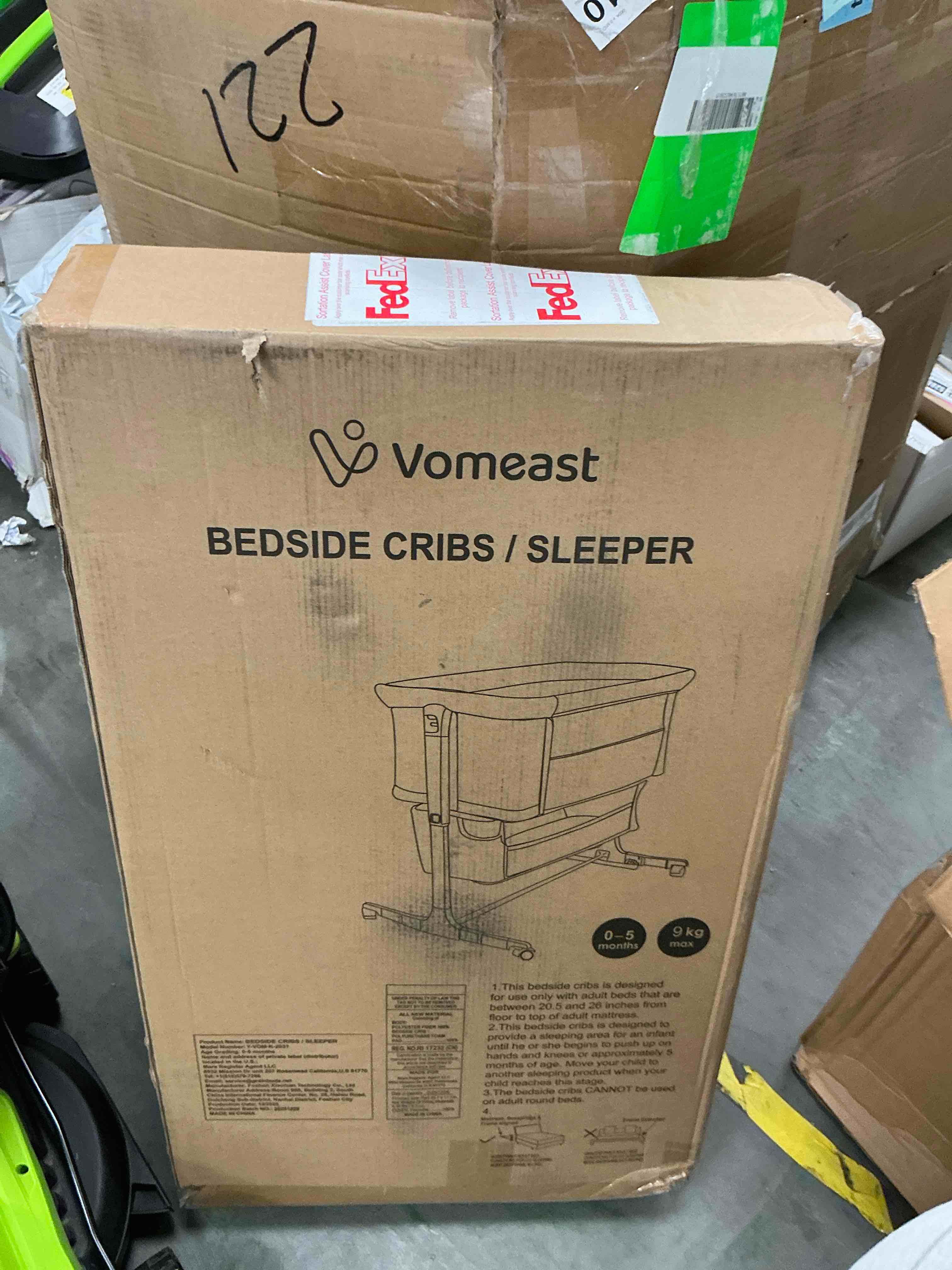 Condition photo showing New/Like New for vomeast baby bassinet bedside sleeper with wheels, adjustable height, dual-lock, storage bag for newborns infants, gray
