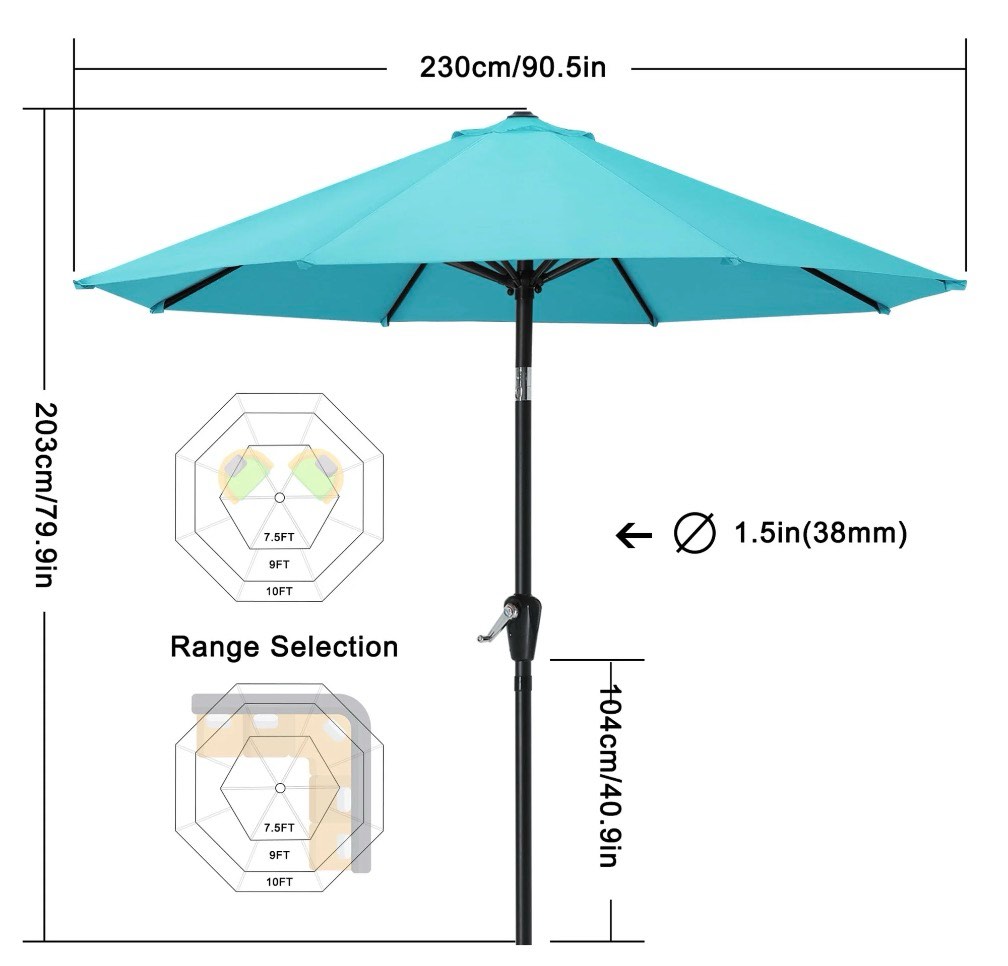 Condition photo showing New/Like New for mastercanopy 7.5ft patio market umbrella with tilt and crank, turquoise