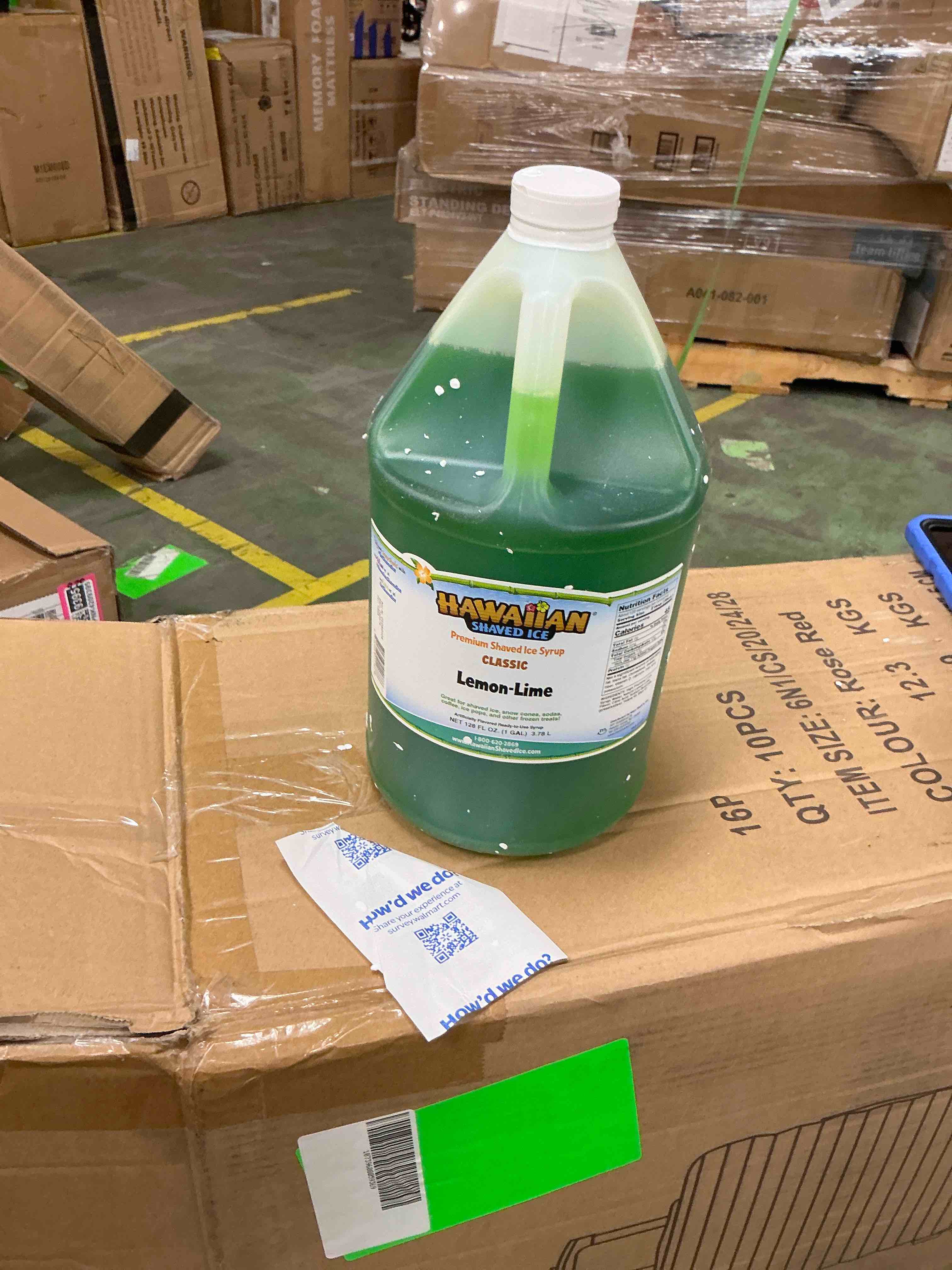 Condition photo showing New/Like New for hawaiian shaved ice snow cone syrup - lemon lime flavor (gallon)  bb:4/29/2028