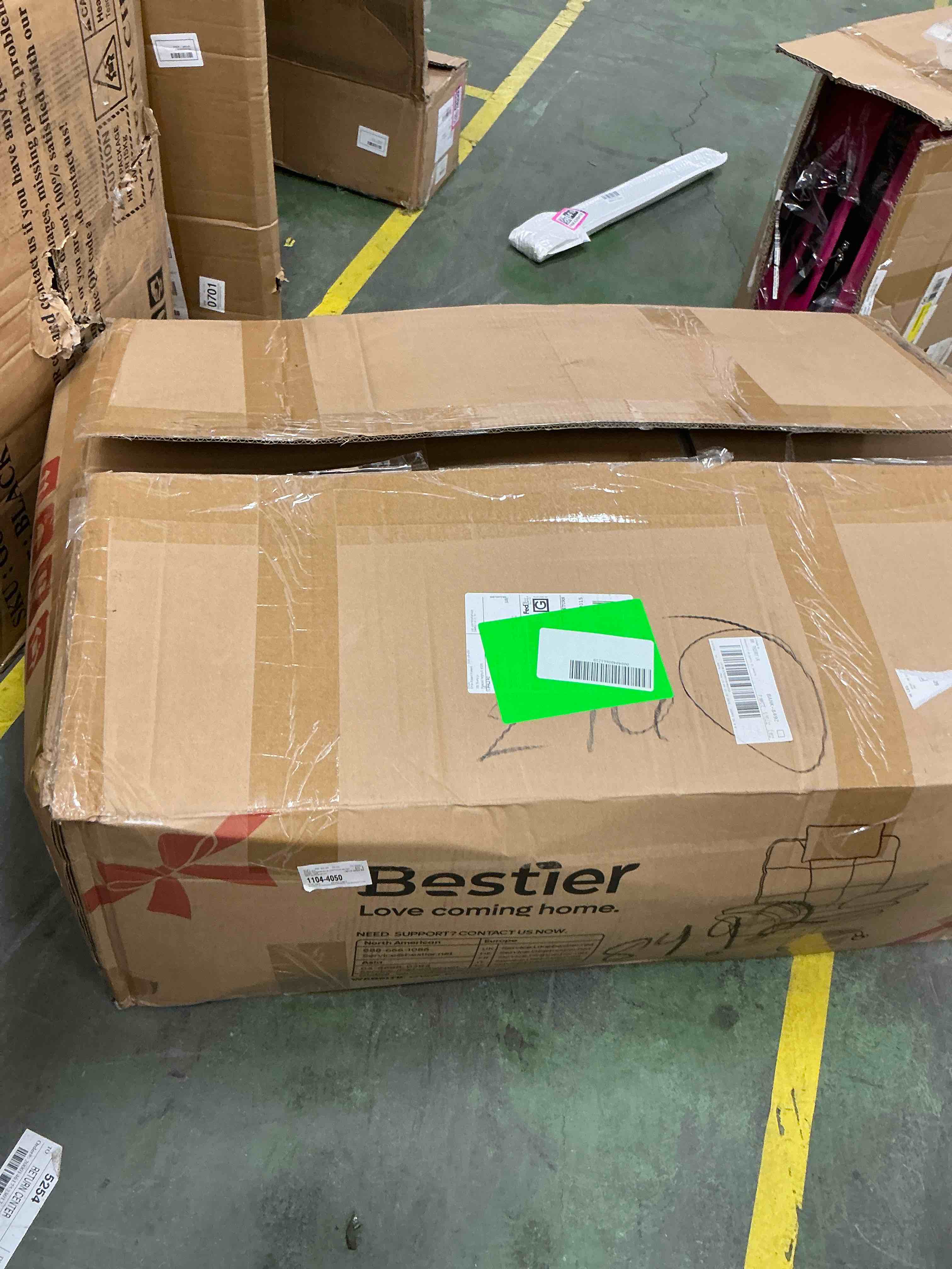 Condition photo showing New/Like New for bestier big and tall ergonomic office chair with flip-up arms, pu leather high back executive swivel desk chair with side pockets & headrest , height adjustable computer chair for home, beige