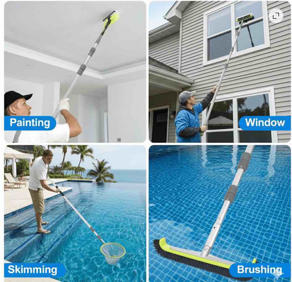 Condition photo showing Good Condition for waterjingle heavy duty 15ft swimming pool pole, professional aluminum telescopic pool skimmer pole, adjustable 7.2-15 ft, universal fit for nets, brushes & vacuums, silver