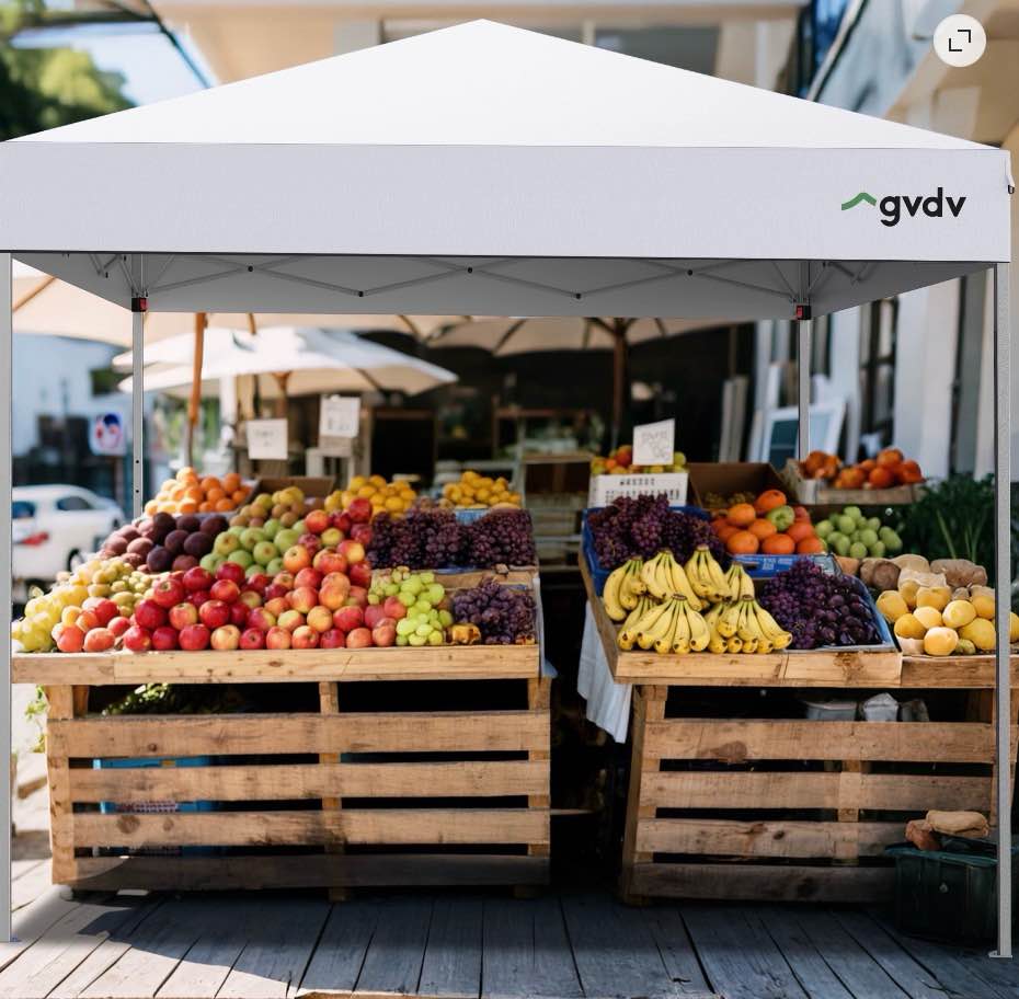 gvdv 10 ft x 10 ft easy pop up outdoor canopy tent, straight legs instant canopy for outside with carrying bag, white