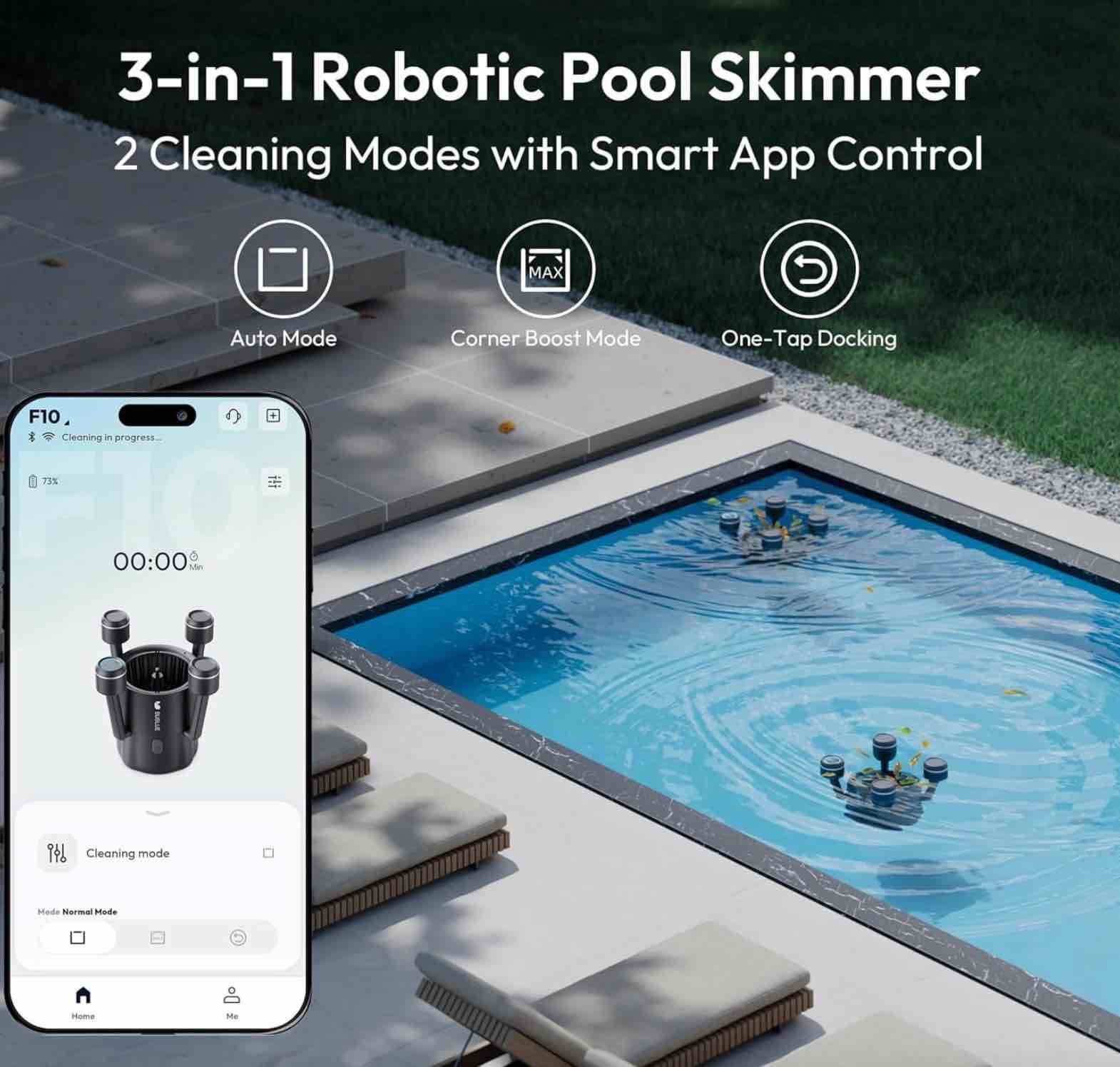 buvortex v5 robotic surface skimmer, pool cleaner with powerful suction, dual motor, 5l filter, dual cleaning modes, smart app control, one-tap docking, led, ai navigation