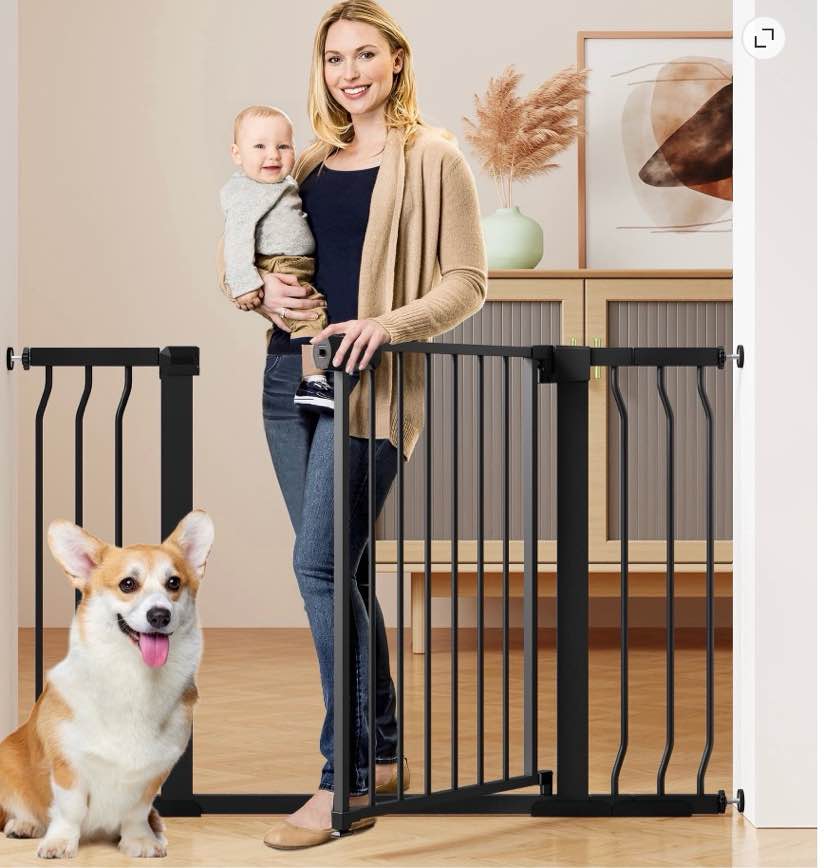 vomeast 36in extra tall baby safety gate,29.93- 48.8in extra wide metal dog gates for stair and doorways,pressure mounted,black