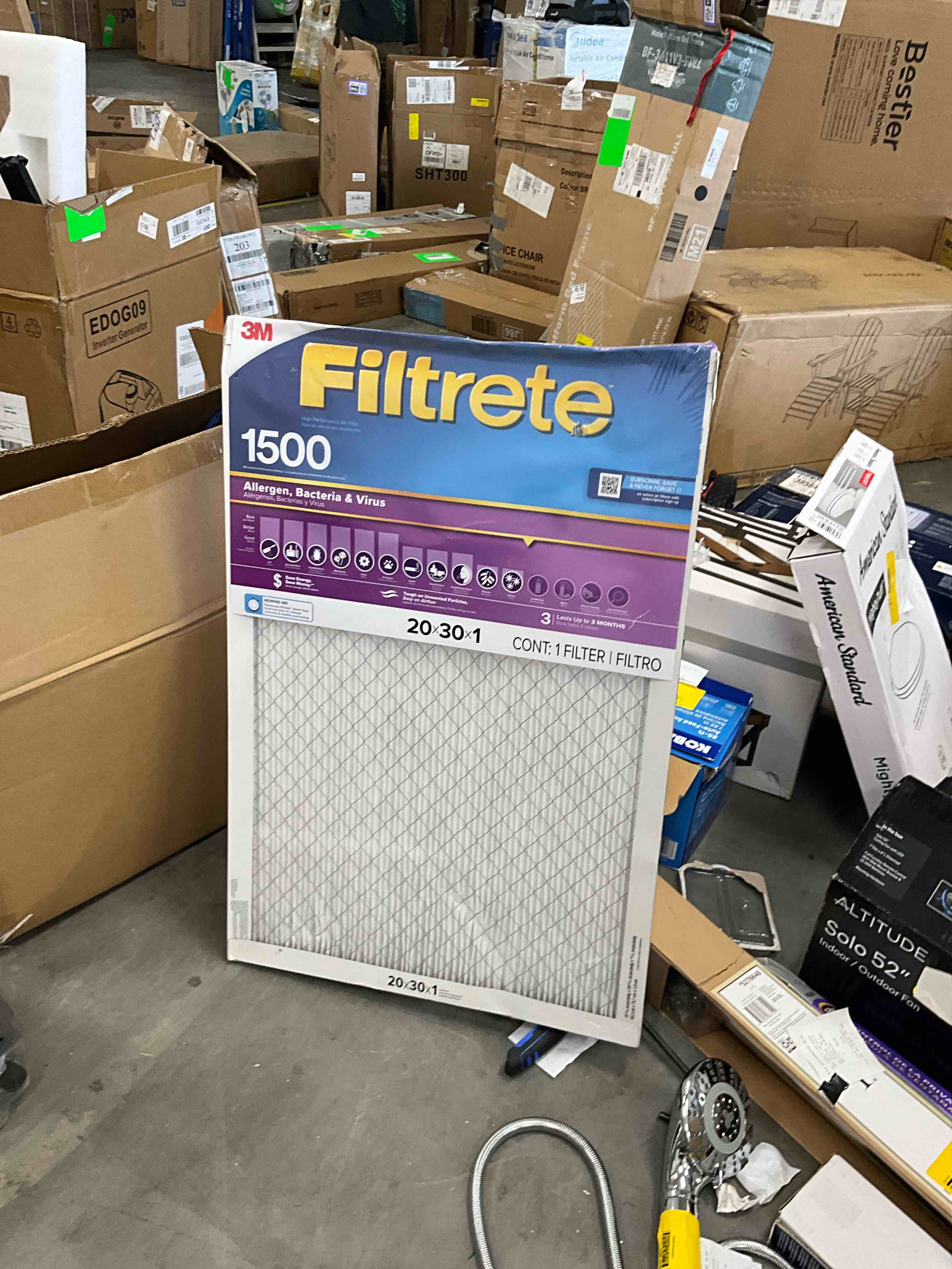 Condition photo showing Good Condition for filtrete 20 x 30 x 1 merv 12 1500 mpr allergen, bacteria and virus electrostatic pleated air filter
