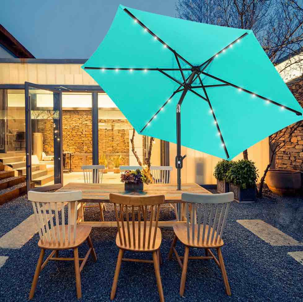 scafild | 7.5 ft solar led light patio umbrella outdoor w/ easy tilt - peacock blue