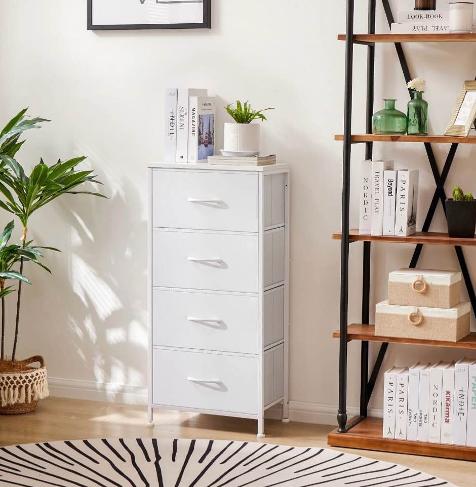 concetta 4-drawer fabric dresser storage chest for bedroom, closet, storage furniture for adults, white