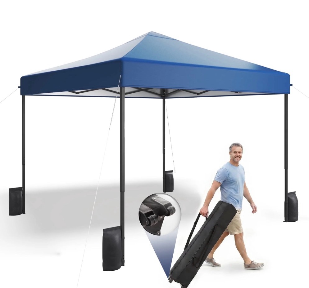PATBRELA 10x10 Pop Up Canopy Tent with 99% UV Blocking, Easy Setup Outdoor Shelter for Patio, Garden, Beach, Includes Sandbags and Stakes, Navy