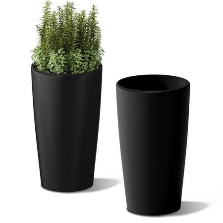 SnugNiture 22-Inch Modern Outdoor Planters Set of 2 Large Matte Frosted Design for Indoor & Outdoor Use Weather-Resistant Black