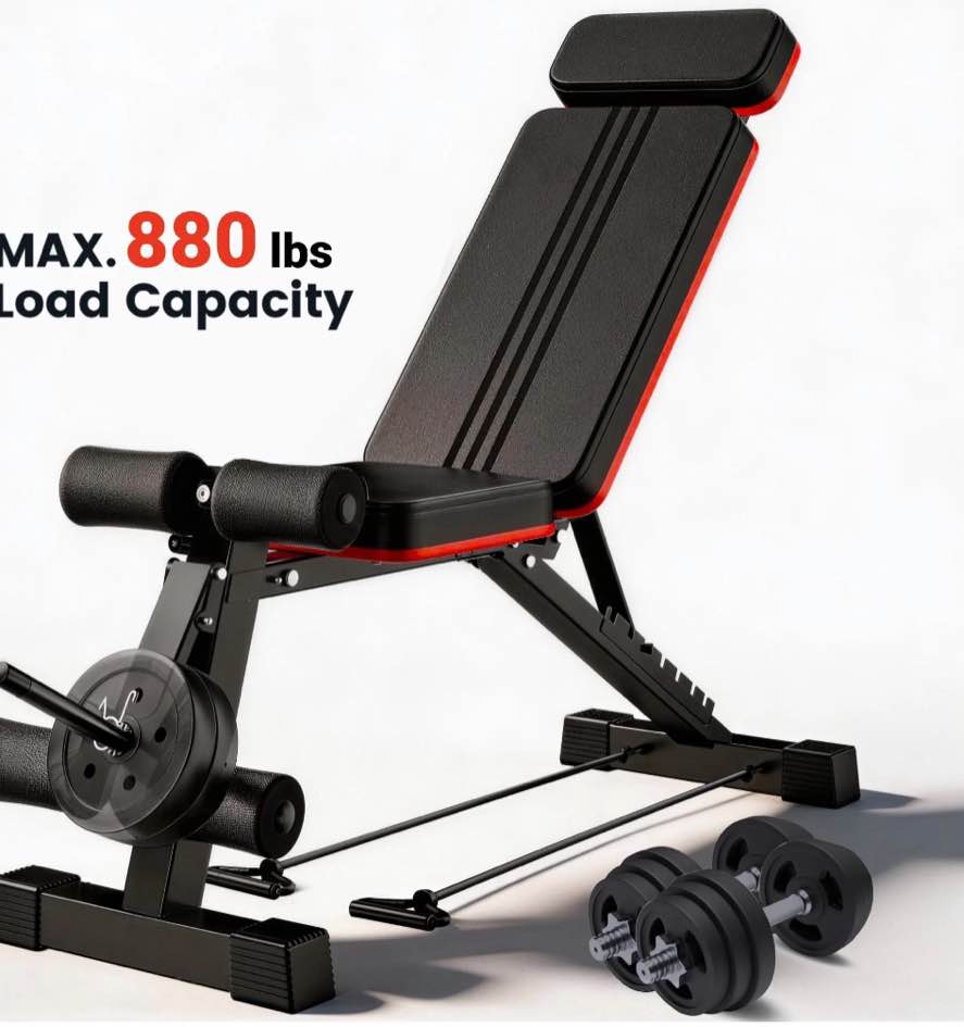 Weight Bench,Blacksmith Foldable Workout Bench with Leg Extension and Extended Headrest,880 LBS Capacity Incline Decline Bench for Home Gym Full Body Exercise
