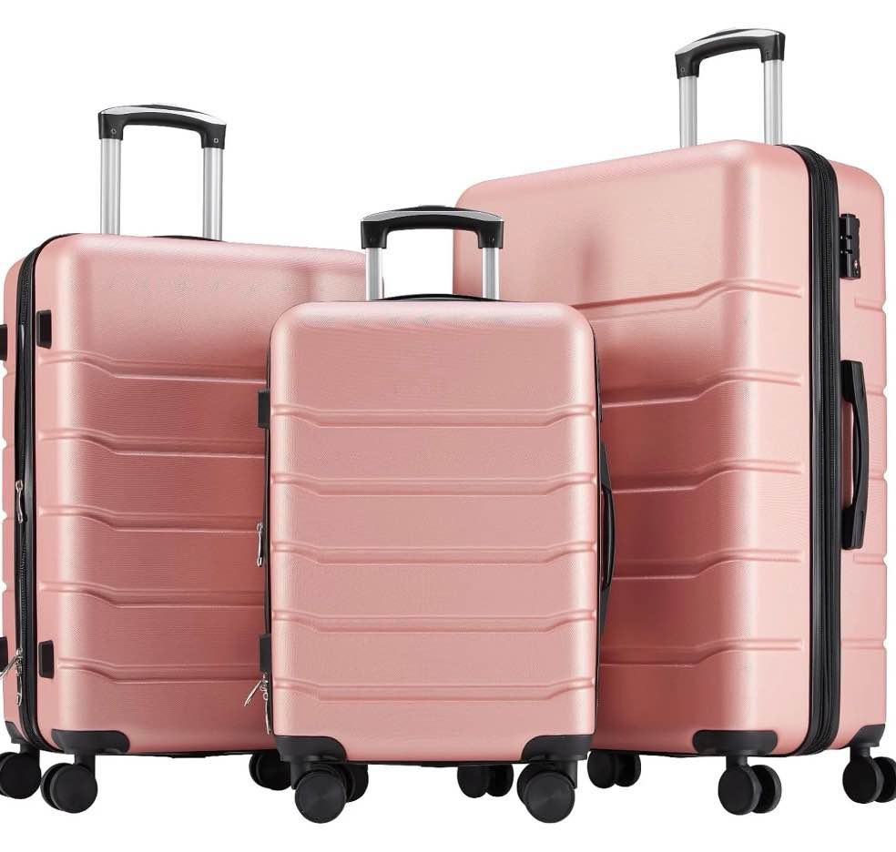 CONCETTA 3 Pcs ABS Hardside Luggage Sets  Lightweight Expandable Hard Shell Rolling Suitcase TSA Lock Spinner Wheel Suit Cases  Pink