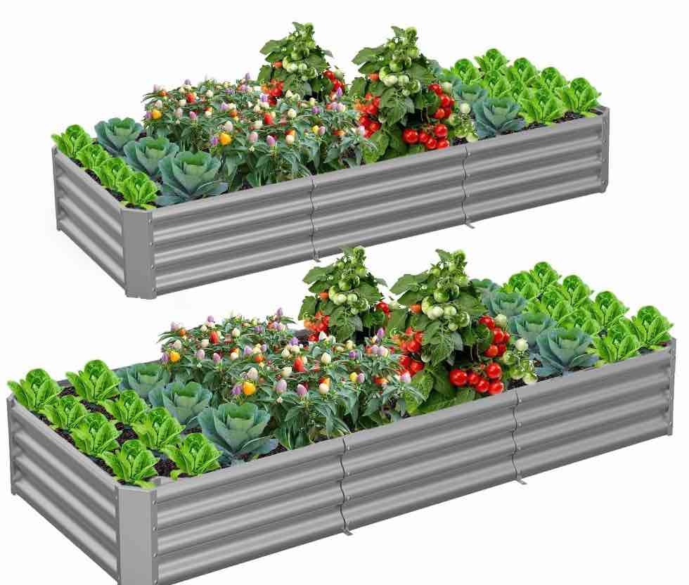tramull 2 pack 8x3x1ft metal galvanized raised garden bed for vegetables flowers ground planter box (gray)