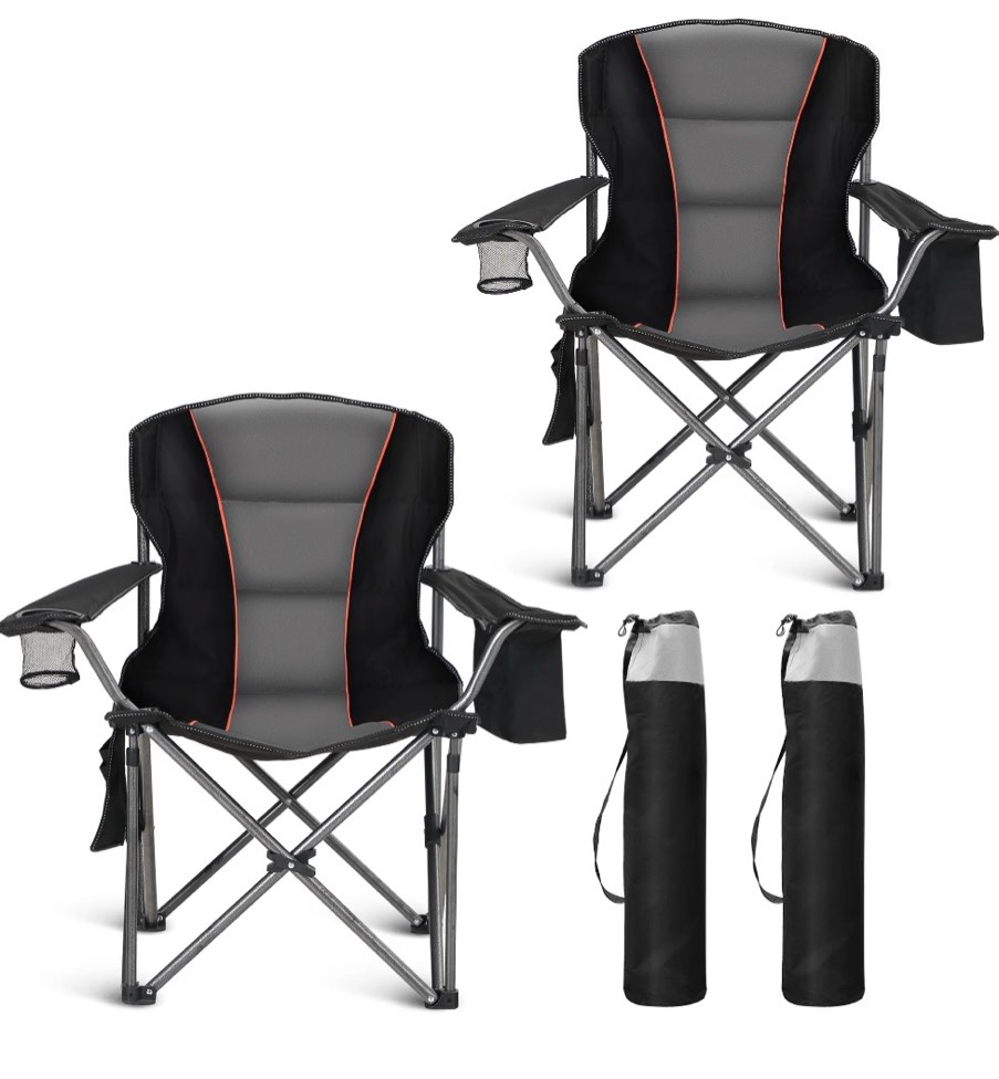 sophia & william oversized camping chair heavy-duty steel frame supports 450lbs, foldable outdoor lawn chair with cup holder for backyard & camping, black