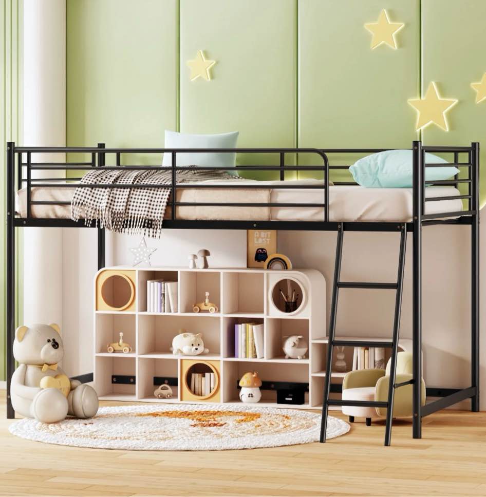 zimtown junior metal twin loft bed, black