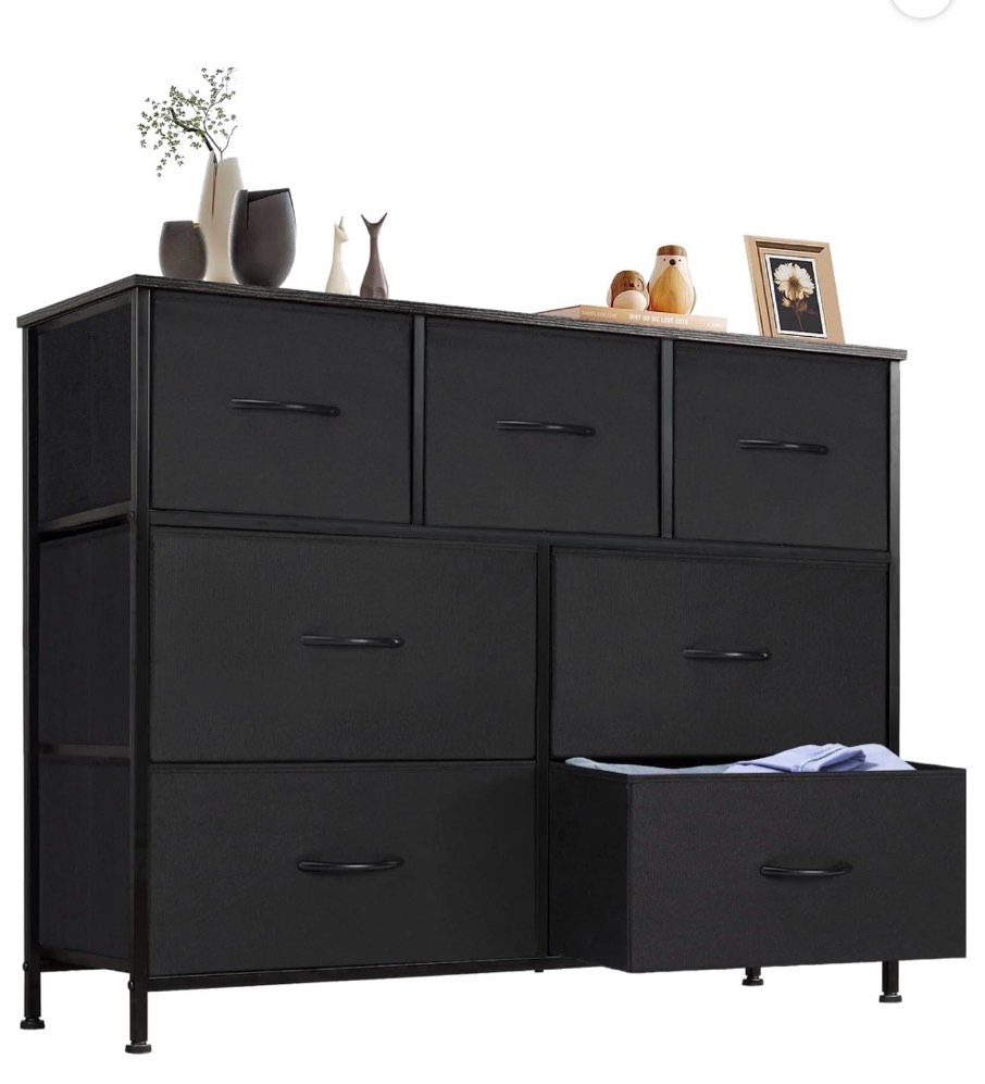 concetta 7-drawer fabric dresser storage chest for bedroom, closet, storage furniture for adults, black