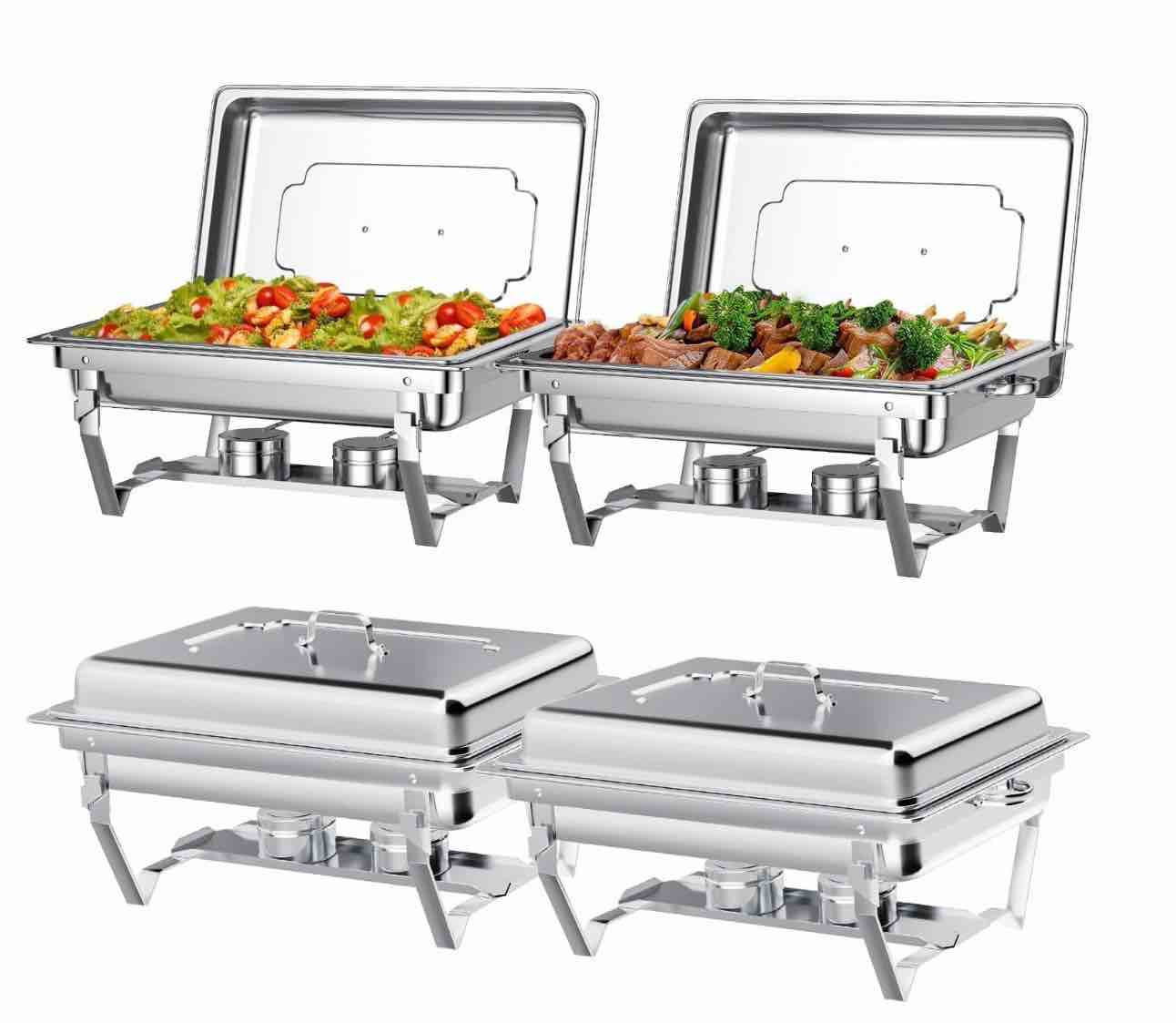 chafing dish buffet set 4 pack: tinana 8qt stainless steel chafing dishes for buffet chafers and buffet warmers sets for parties events wedding camping dinner