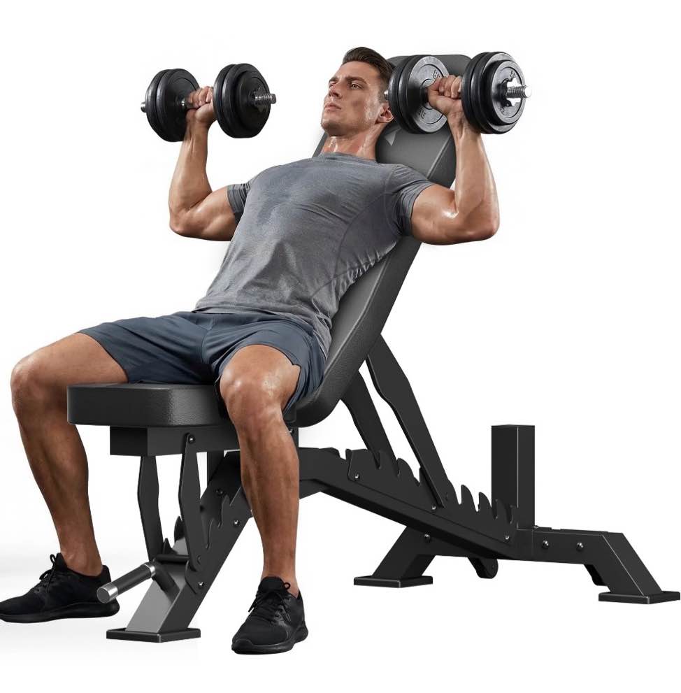 fastes adjustable weight bench 8 positions foldable workout bench heavy-duty weight bench press for home gym full body strength training, max weight 1400lbs, black
