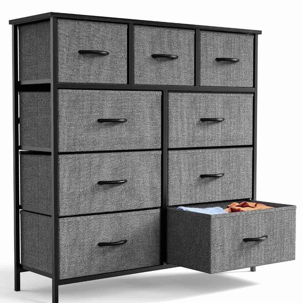 edx fabric dresser for bedroom 9 drawer, grey