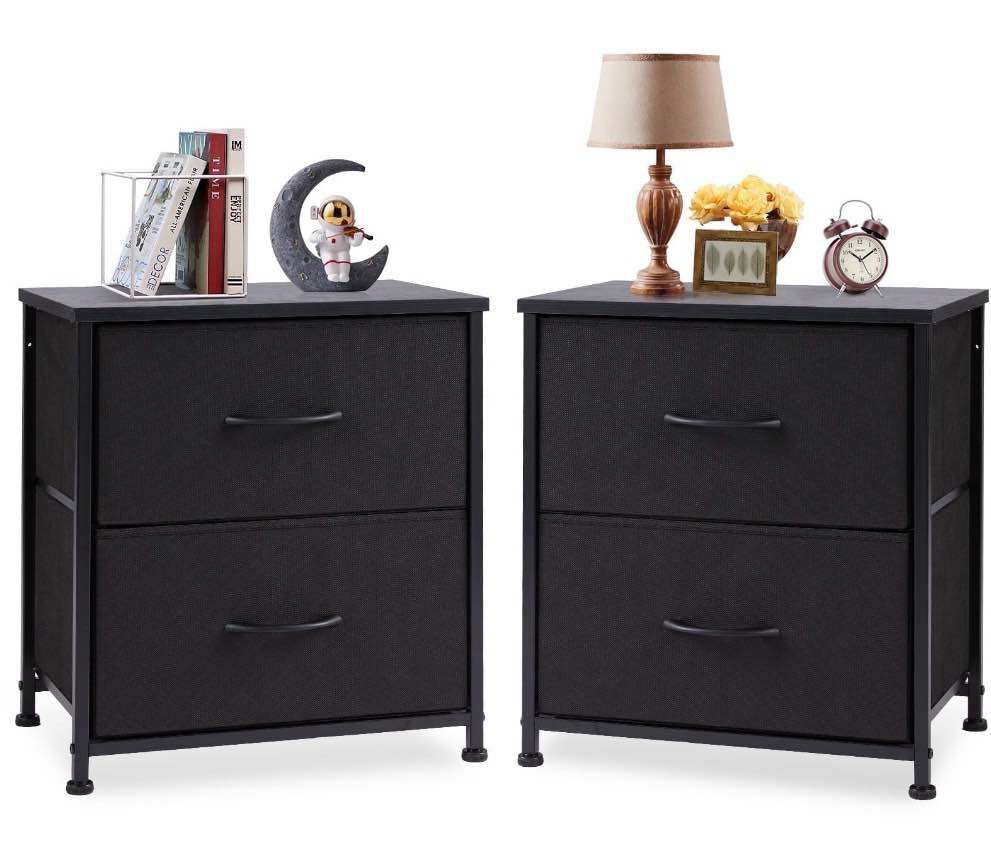 edx nightstand set of 2, end table side table with 2 fabric drawers bedside table for bedroom, closet, dorm ,black
