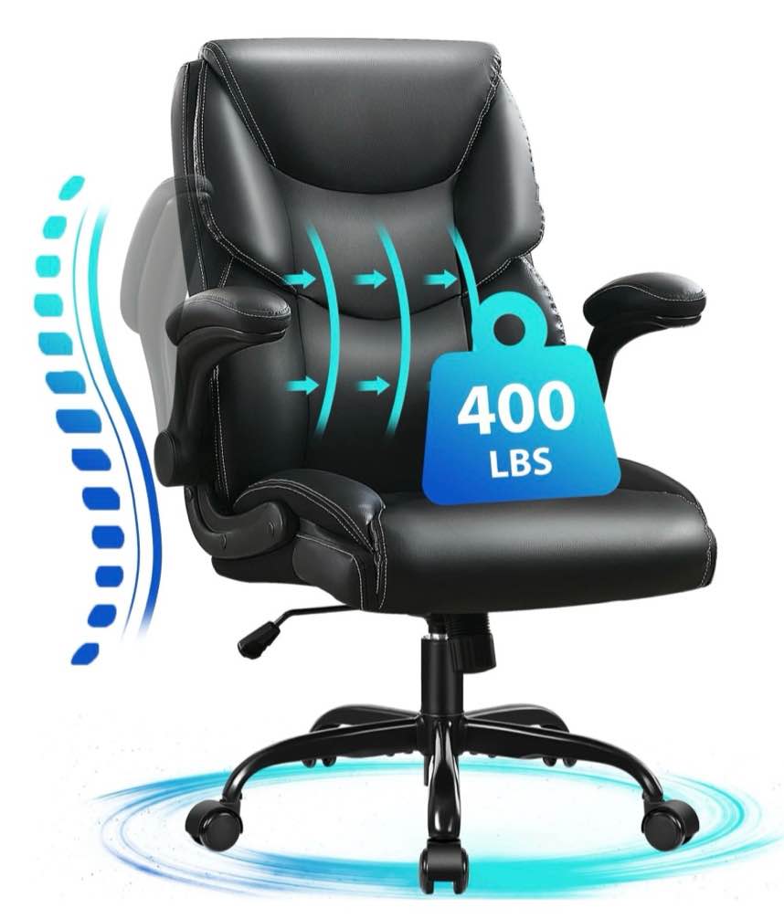jonpony big and tall office chair wide seat ergonomic computer desk chair high back executive leather chair adjustable task chair lumbar back support 8 hours heavy duty design,black