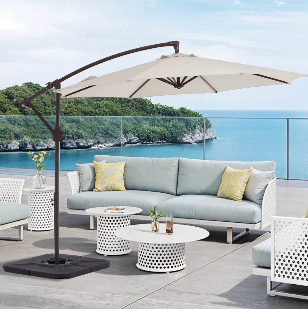 fundaze 10ft patio umbrella, hanging cantilever offset outdoor umbrella with tilting for deck backyard, base sold separately,off-white
