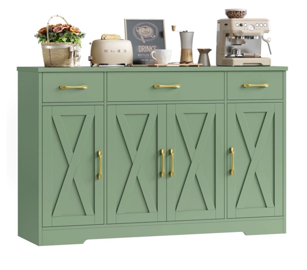 homfa buffet cabinet with 3 drawers and 4 doors, 55.1" w kitchen sideboard storage cabinet with adjustable shelves, farmhouse coffee bar for dining ro