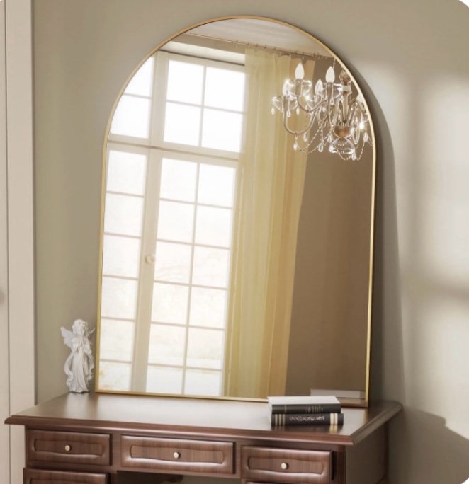 beautypeak 30"x 40" bathroom mirror wall vanity arched mirror, gold 30"w x 40"h