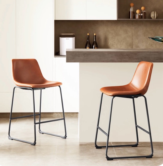 edx counter height bar stools set of 2 with back and footrest, metal frame, 26 inch, brown